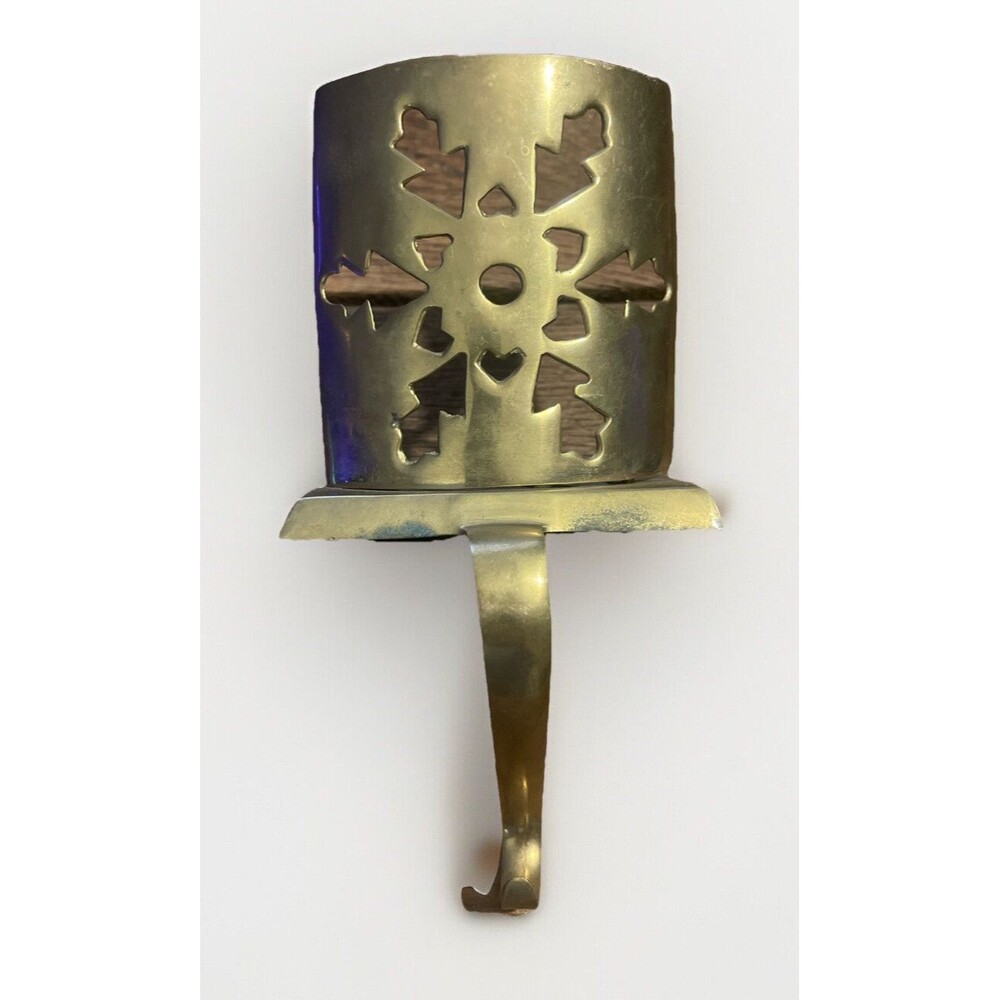 Brass Snowflake Christmas Stocking Holder Brass Tone Metal Hanger 7 3/4”